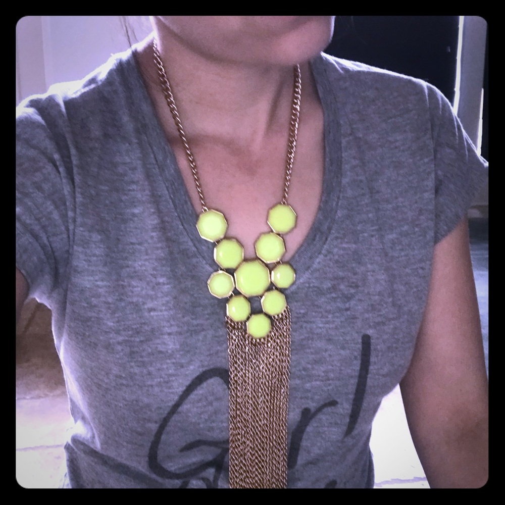 Statement Collar Necklace Gold Tassels Yellow